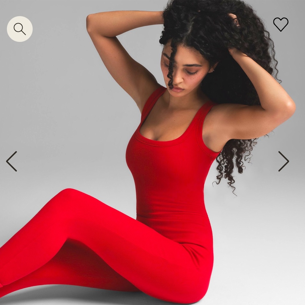 Skims Bright Red Cotton Ribbed Catsuit / Onesie (Size Medium)